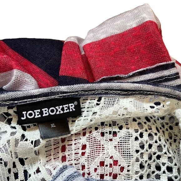 JOE Boxer Woman's Knit Shirt Size XL Red White Blue Striped Lace Tie Front - Picture 13 of 15